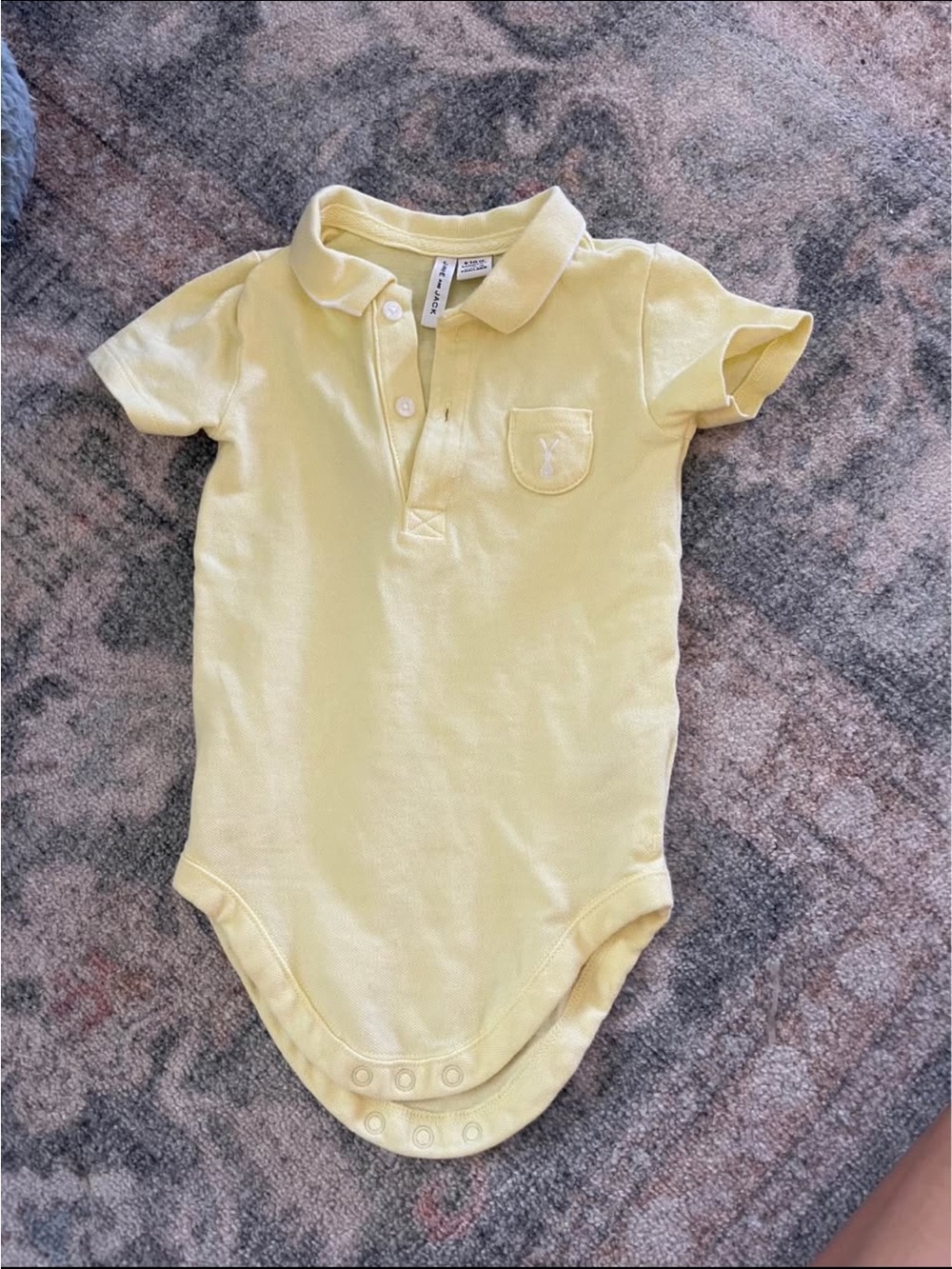 Janie and Jack Pale Yellow Polo with Embroidered Bunny Pocket One-Piece Bodysuit